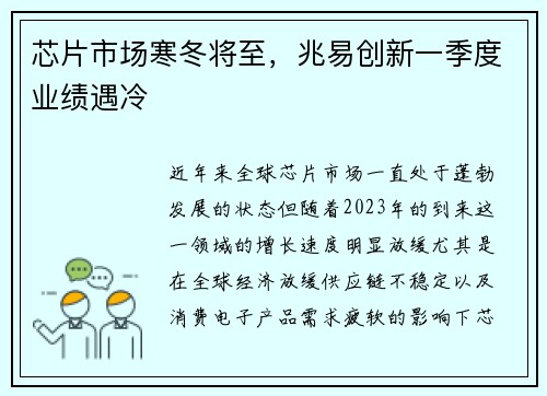 芯片市场寒冬将至，兆易创新一季度业绩遇冷